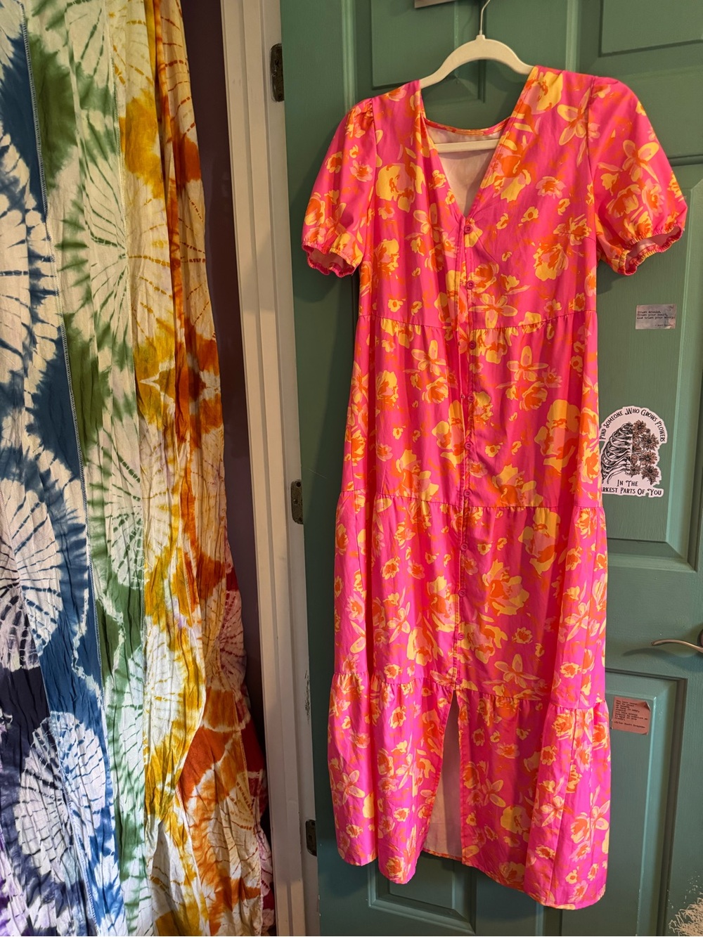 Sugarlips Pink Maxi Dress with Yellow Floral Print
